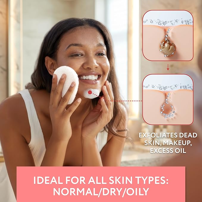 IMPRESA Facial Sponge - Daily Deep Cleansing Face Scrubber - Gentle Exfoliating Pads for Dead Skin Removal - Reusable Face Scrub Pads for Normal to Oily Skin - Pack of 10, White, Regular Puff Style