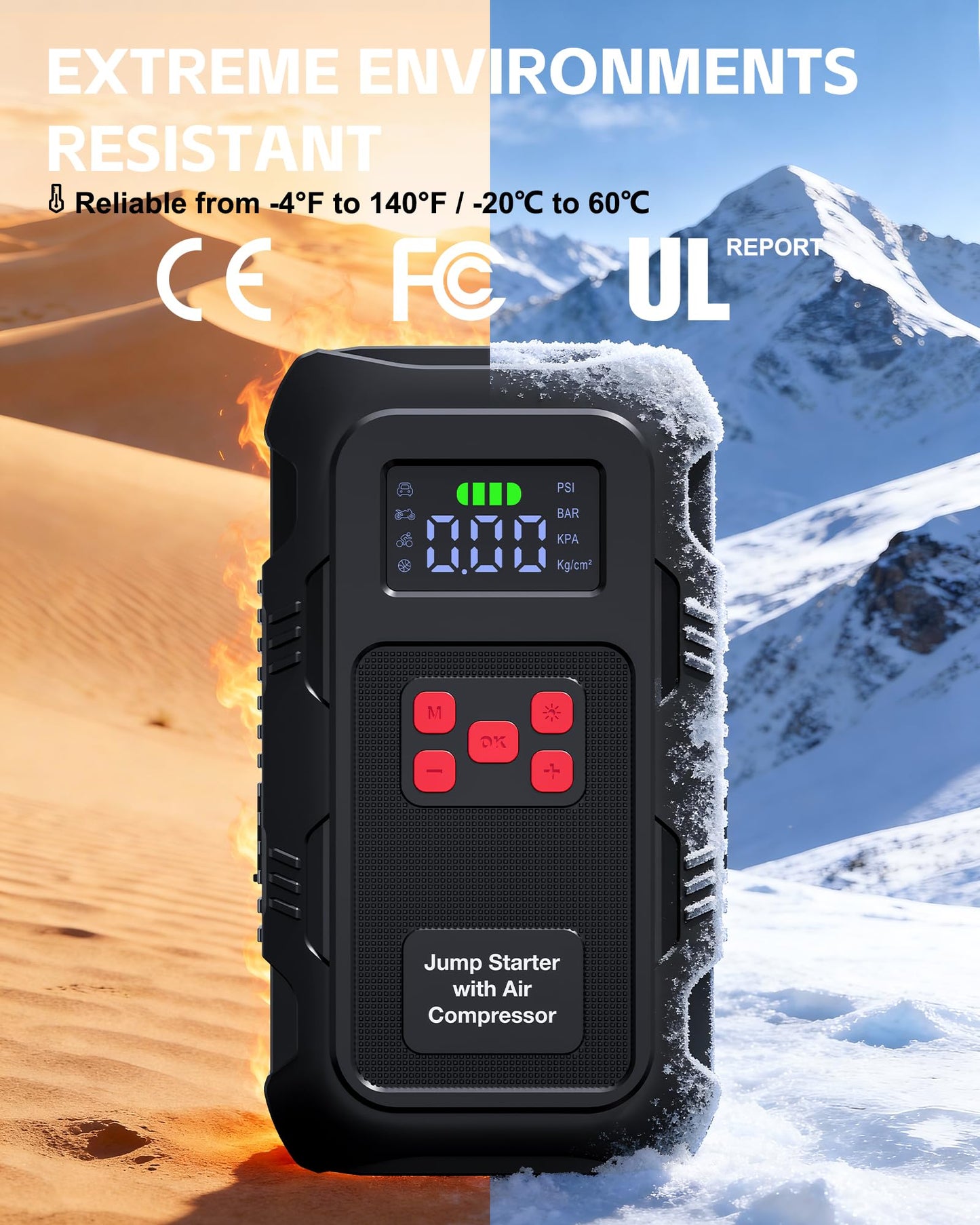HPBS 5000A Jump Starter with Air Compressor, Portable Car Battery Jump Starter with 150 PSI Tire Inflator for Up to 10.0L Gas and 8.0L Diesel Engines, 12V Jump Box Battery Charger Booster(Red)