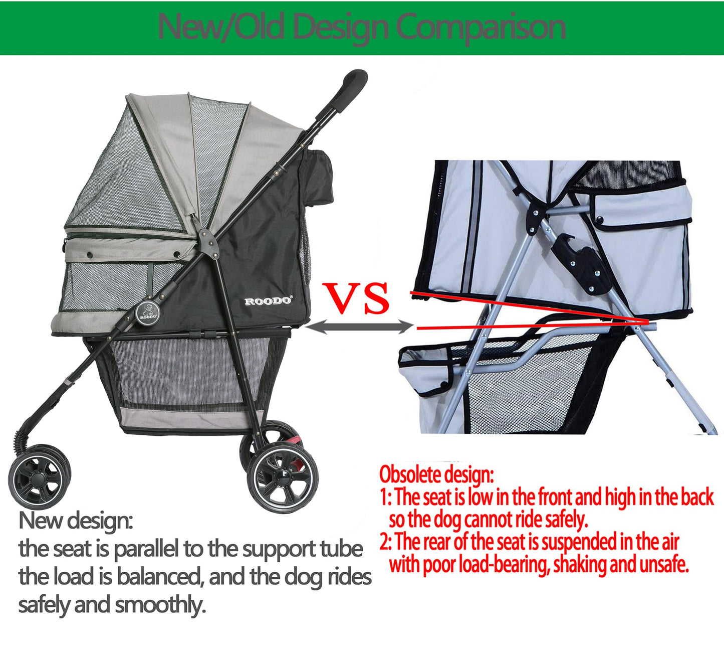 ROODO Escort 3 Wheel Dog Cat Pet Stroller for Small/Medium Dogs Cats Best Lightweight Foldable Portable Compact Jogger All Terrain Travel Pet Gear System Puppy Doggie Bunny Kitty Stroller(Grey)