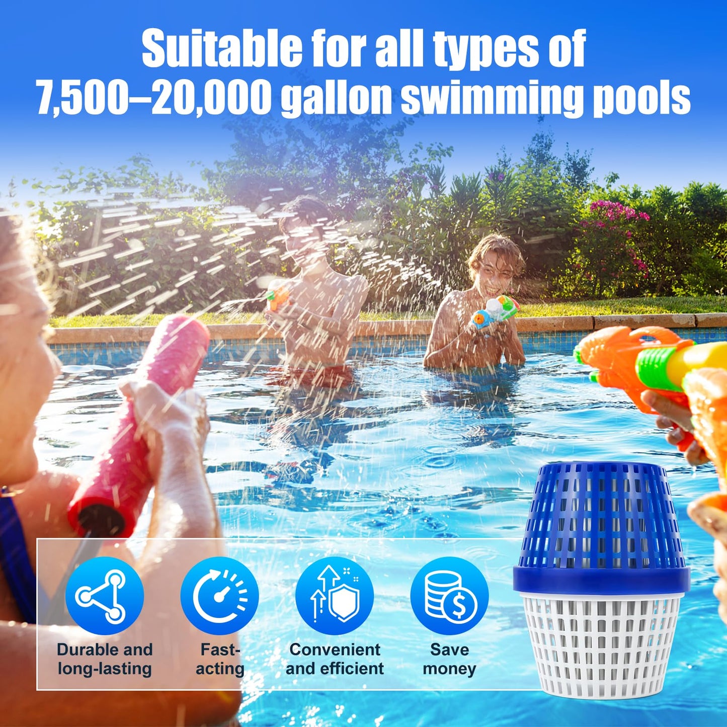 Pool Unit, for 7.5k-20k gallons Swimming Pools, Lasts up to 6 Months,Blue/White