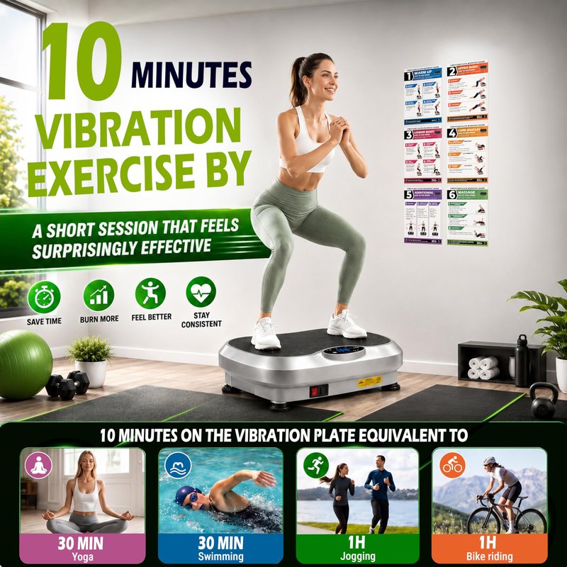 POCAZONE Vibration Plate Workout Poster, Full-Body Exercises + 30-Day Personalized Plan, Beginner to Advanced Guidance, Fits All Vibration Machines, Home Fitness & Recovery