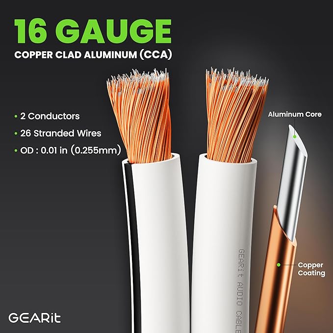 16AWG Speaker Wire, GearIT Pro Series 16 Gauge Speaker Wire Cable (500 Feet / 152.4 Meters) Great Use for Home Theater Speakers and Car Speakers, White