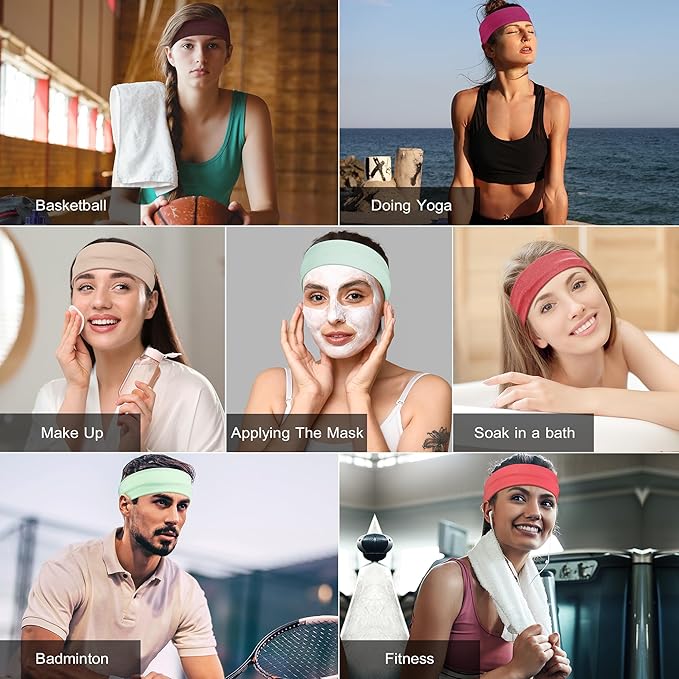 Ztomine Headbands for Women, 8pcs Stretchy Non Slip Soft Cotton Cloth Hair Bands for Sports, Workout, Yoga and Running