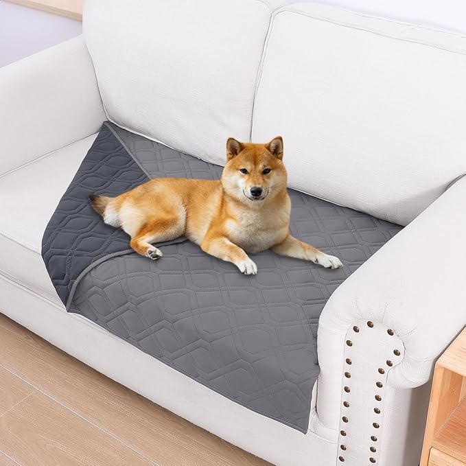 Smiry Reversible Waterproof Couch Covers for Sofa, Washable Dogs Pet Couch Covers for 3 Cushion Sofa Pet Friendly, Water Resistant Furniture Protector Slipcover, Geometric (30"x53", Grey/Dark Grey)