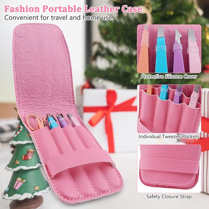 NICEMOVIC 7 Pcs Tweezers Set for Women Facial Hair, Tweezers for Eyebrows with Scissor & Brush, Easter Basket Stuffers for Women Teen Girls, Mother's Day Gifts, Stocking Stuffers Christmas Gifts