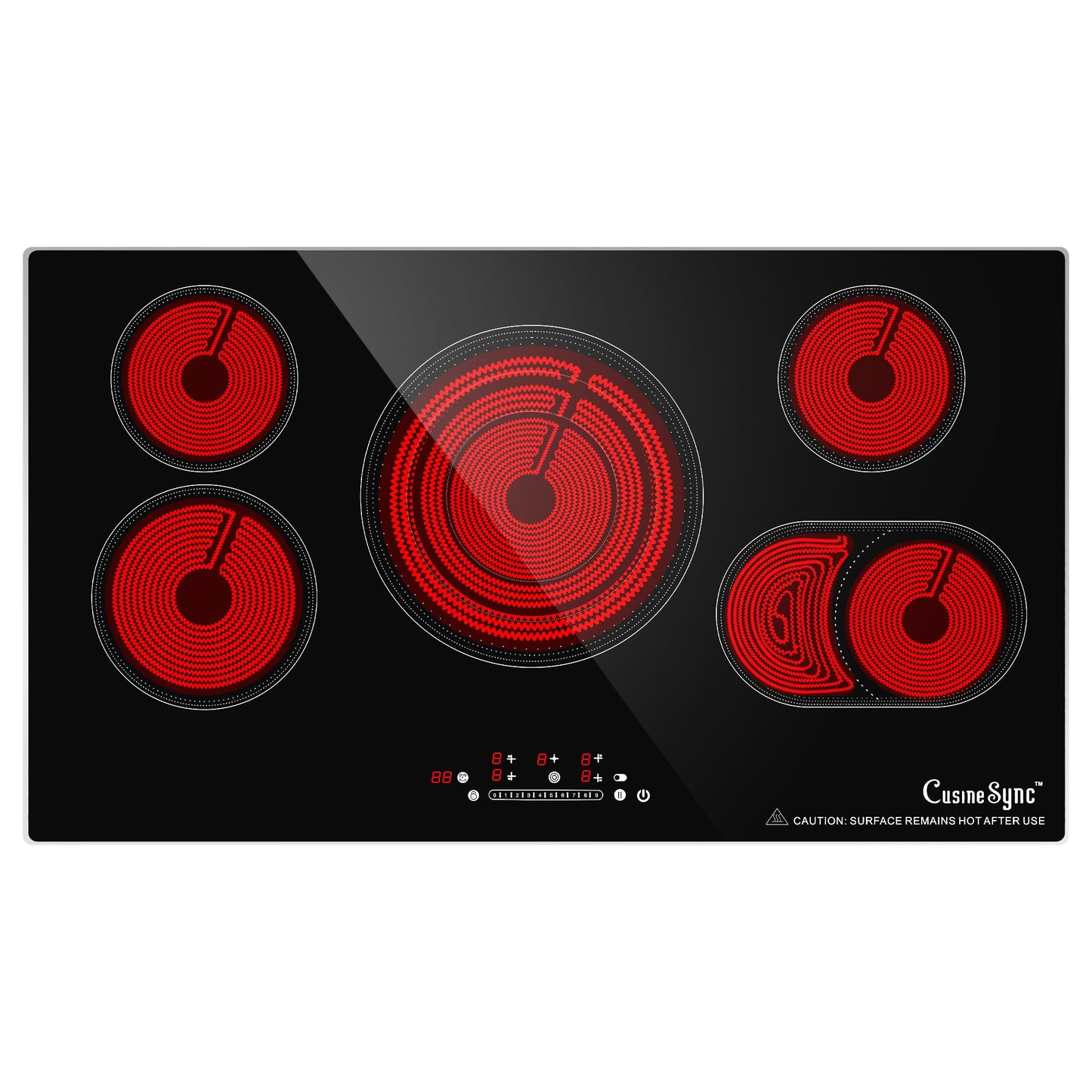 36 Inch Electric Cooktop 5 Burner, 9200W Built-In Ceramic Radiant Stove Top, 240V Hardwired, Works with All Cookware, Touch Control, Timer, Child Lock, Easy Clean Glass Surface