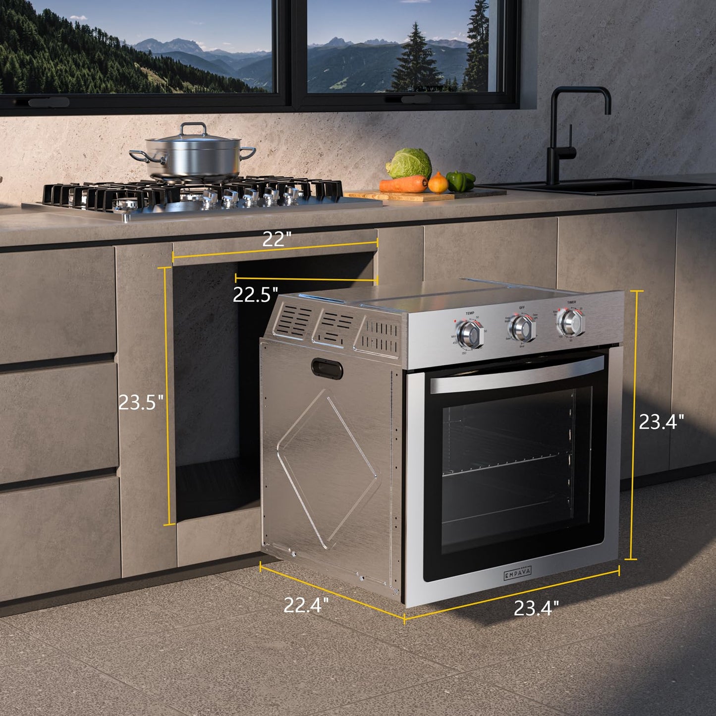 Empava Built-In Electric Single Wall Oven 24 inch, 2.5 Cu. ft. Capacity 4 Cooking Modes, Knob Control, 2950 Watts, Stainless Steel