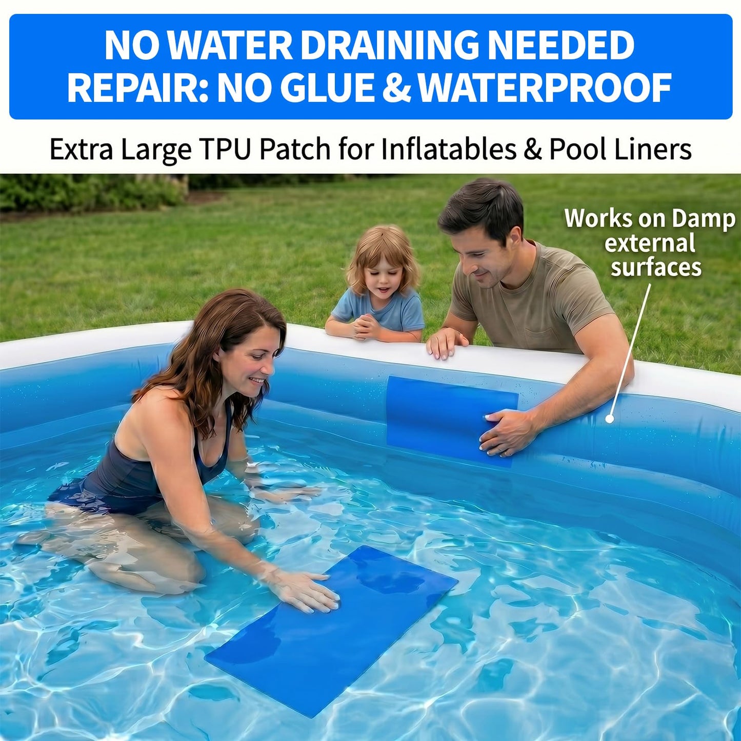 Extra Large Pool Patch Repair Kit, 4ft x 2.8ft TPU Heavy Duty Vinyl Pool Liner Patch for Above Ground Pools Underwater Self-Adhesive Inflatable Floats Bounce Houses Tents Air Mattress Blue