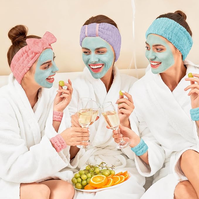 9 Pcs Spa Headband for Washing Face,Skincare Headband and Wristband Set,Women Teen Girls Facial Hairbands for Washing Face, Makeup, Sports, Yoga (light purple + orange pink + turquoise)