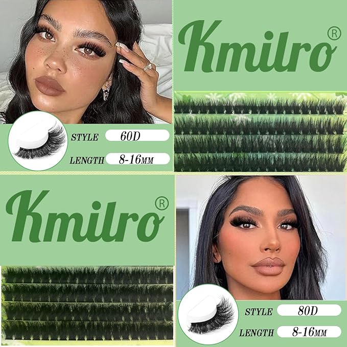 Volume Lash Clusters 8-16mm Thick Cluster Eyelash Extension 60D+80D Eyelash Clusters 280pcs Super Soft Individual Lashes Plant Fibres Wispy False Eyelashes DIY Lash Extension