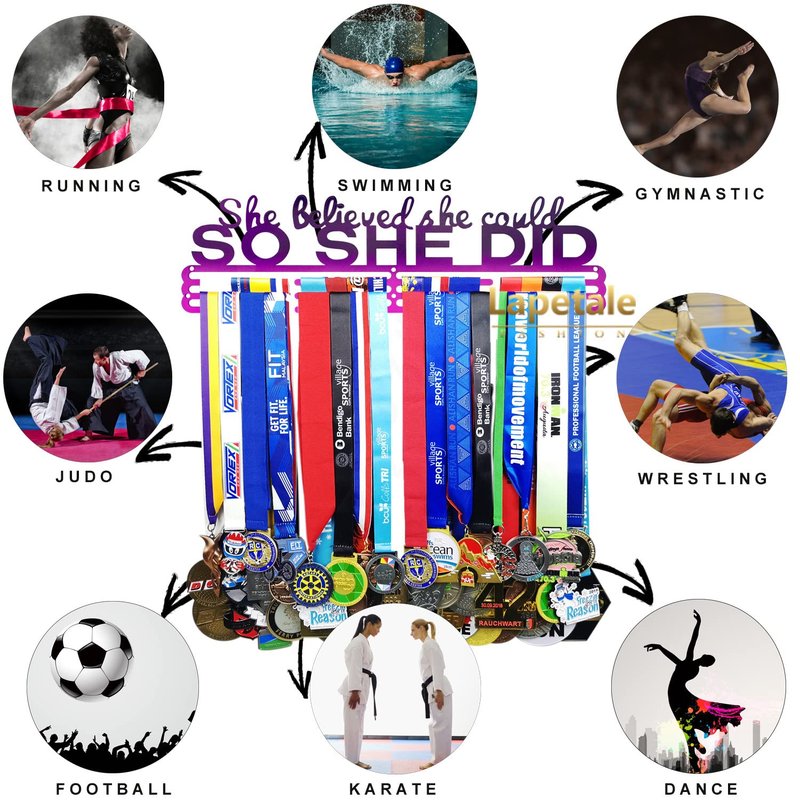 Lapetale Fashion Medal Hanger Holder Display Wall Rack Frame Shelf in 16" Long-Medal Hanger Awards Ribbon Cheer,Gymnastics,Soccer,Softball Holder Display Custom Rack for Sports Medals Easy to Install