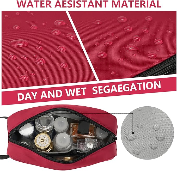 Travel Hanging Toiletry Bag with Carry Handle - Water-Resistant Small Cosmetic Organizer for Men & Women, Makeup, Shaving Kit, Gym & Travel Essentials (Burgundy)