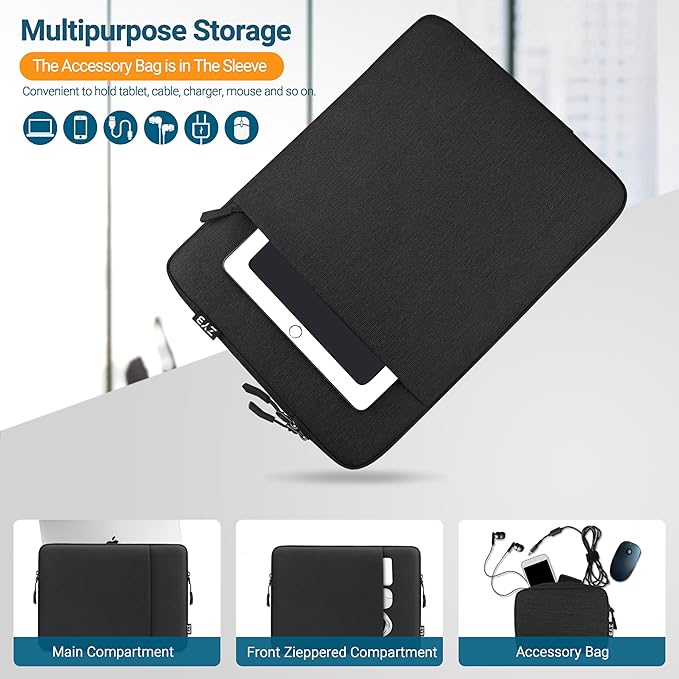 ZYB Waterproof Laptop Case 13 Inch,13 Inch Laptop Sleeve for MacBook Neo Air 13 13.6 M5 M4 M3-M1 2026-2017,MacBook Pro 14/13 M5 M4 M3-M1 2026-2012,HP Lenovo etc 13.3" with Pocket&Accessory Bag-Black