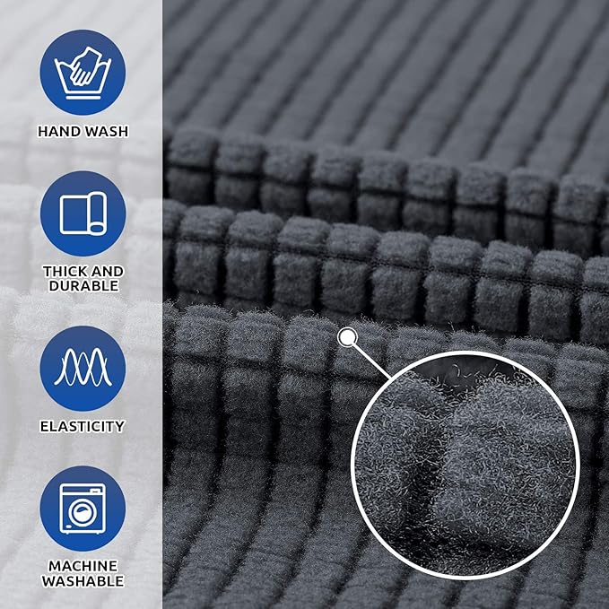 KEKUOU Stretch Oversized Sofa Slipcover 1 Piece Couch Sofa Cover (94"-110") Furniture Protector 4 Seater Sofa with Elastic Bottom for Kids,Pet.Jacquard Checked Pattern Fabric(X Large,Charcoal)