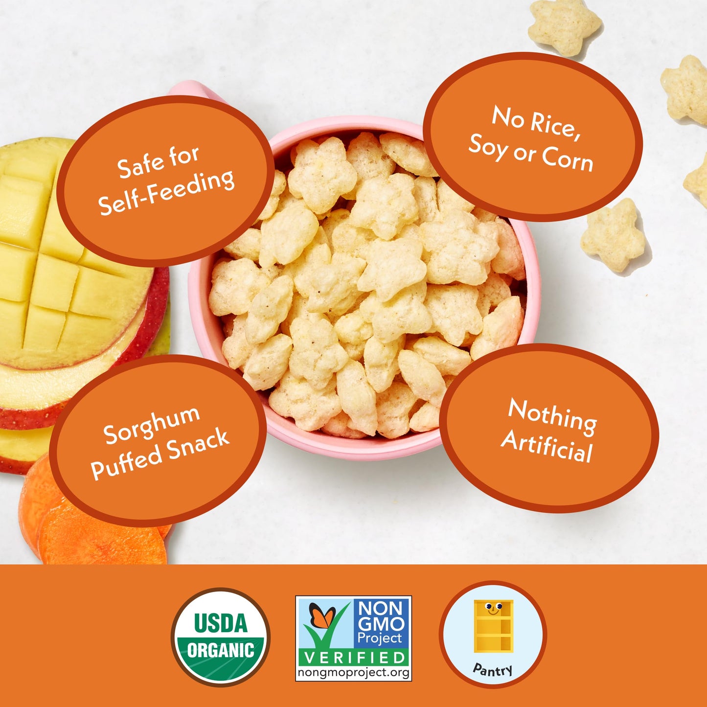 Once Upon A Farm Mango, Coconut & Carrot Puffed Sorghum Snack, Fruit & Veggie Puffs, Non GMO, 1.5 Ounces (Pack Of 6)