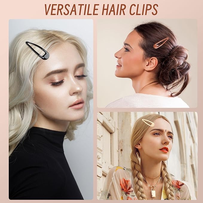 Metal Snap Hair Clips, No Slip Hair Clips for Thick/Thin Hair, 16pcs Medium/Big Barrettes for Women Kids Girls Hairstyle Makeup Accessories (8pcs 2.36inch & 8pcs 2.7inch) (Black Brown)