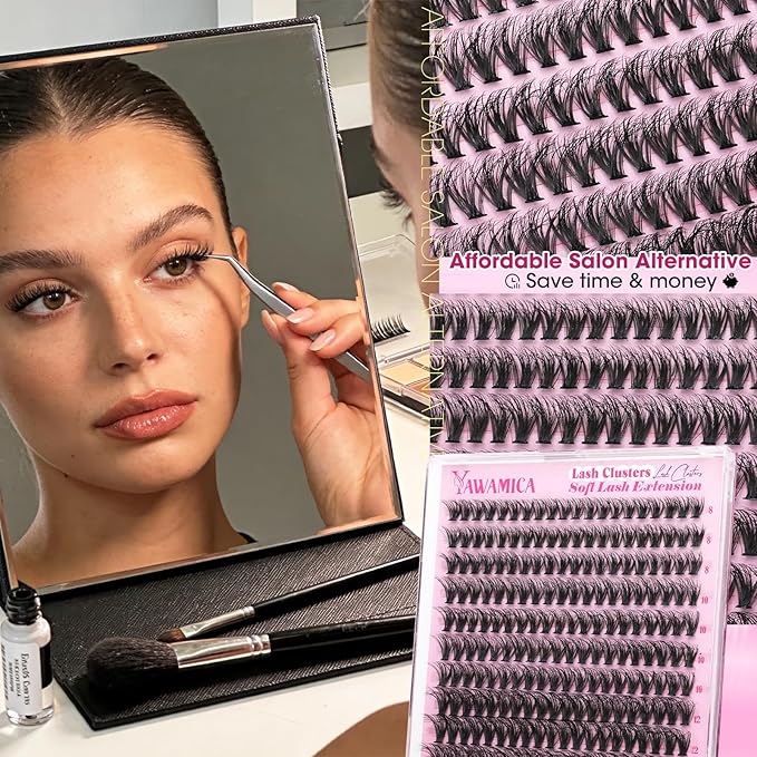 Short Lash Clusters 8-12mm Natural Fluffy Eyelash Clusters Wispy DIY Lash Extensions CC Curl Individual Lashes Clusters with Soft Band by Yawamica