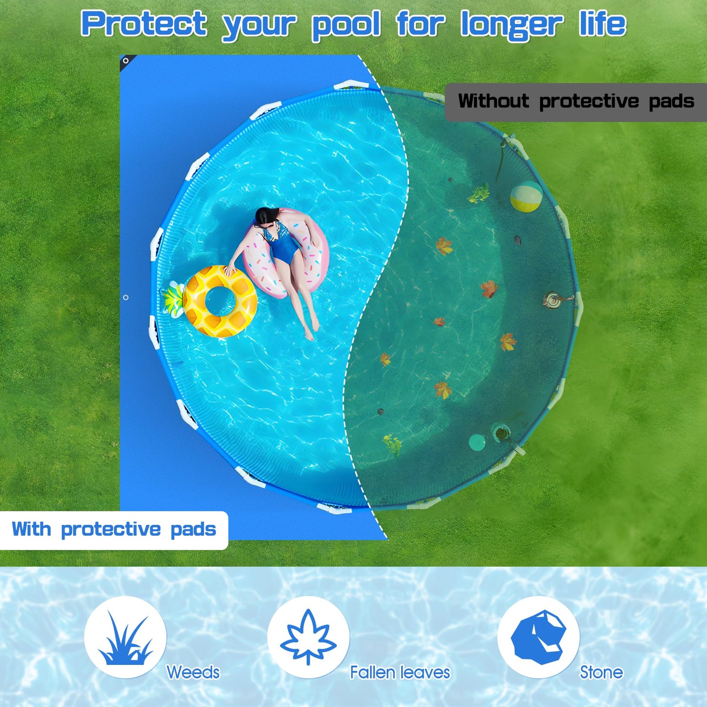 12x12Ft Swimming Pool Ground Cloth,Waterproof Square Swimming Pool Liner Pad for Above Ground Swimming Pools Heavy Duty Pool Ground Mat Protector Pad Pool Tarp