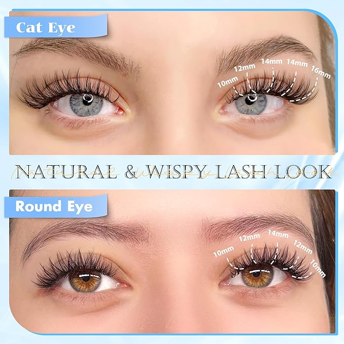 PHKERATA Natural Lash Clusters Kit Wispy Lash Extension Kit Cluster Eyelash Extensions Kit 110pcs DIY Eyelash Clusters at Home Individual Lashes with Lash Glue Bond and Seal and Tweezers, 10-16mm