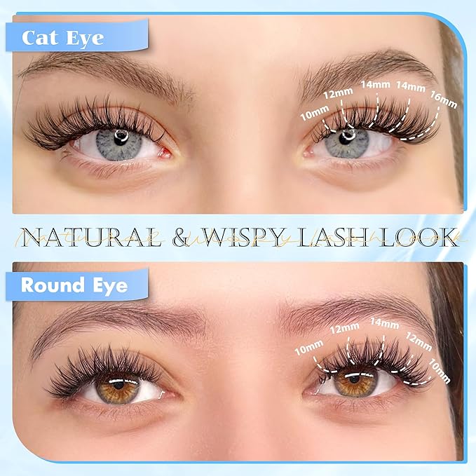 PHKERATA Natural Lash Clusters Wispy Eyelash Clusters, Eyelash Extensions C Curl Individual Lashes, Mix Length Natural Look Lashes with Thin Lash Band, 10-16mm, 110 pcs