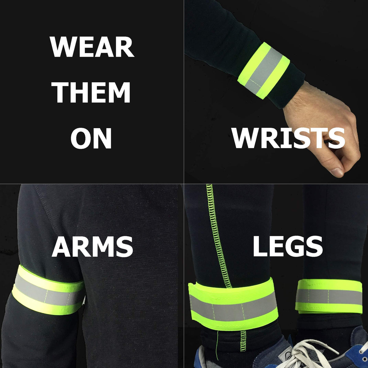 Reflective Slap Bands for Arm, Wrist, Ankle, Leg. Reflector Bands. High Visibility Reflective Running Gear for Women and Men Cycling Walking Bike (10 Green)