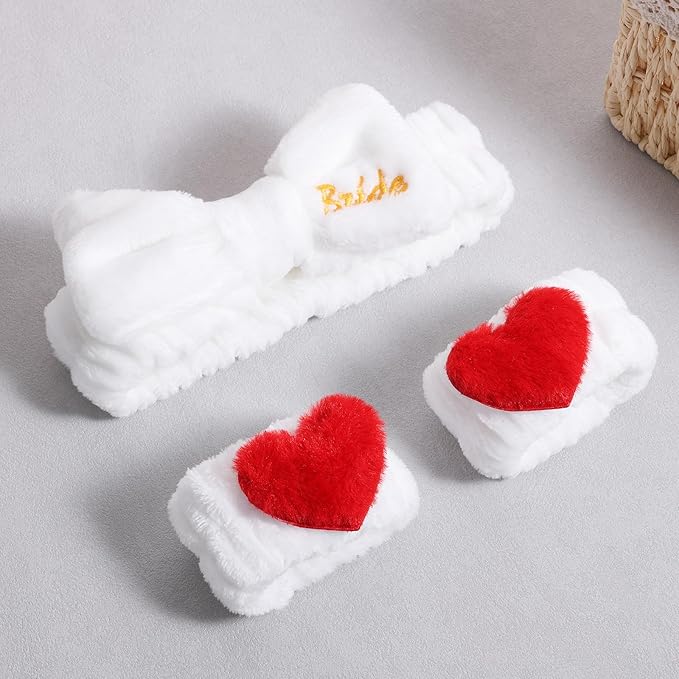 Bridal Print Plush Wash Face Headband with Wrist Band Hair Cuffs for Women Girls Bride to Be Spa Facial Makeup Skincare Bath Head Wrap Bachelorette Birthday Party Favor Gift