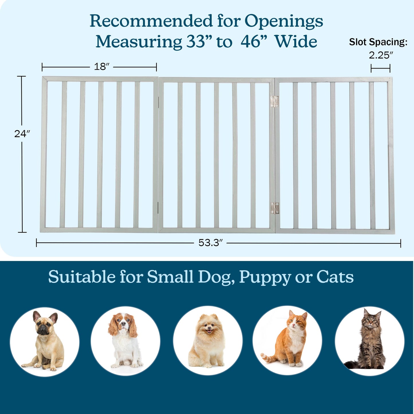 Pet Gate - 3-Panel Indoor Foldable Dog Fence for Stairs, Hallways, or Doorways - 54x24-Inch Retractable Wood Freestanding Dog Gates by PETMAKER (Gray)