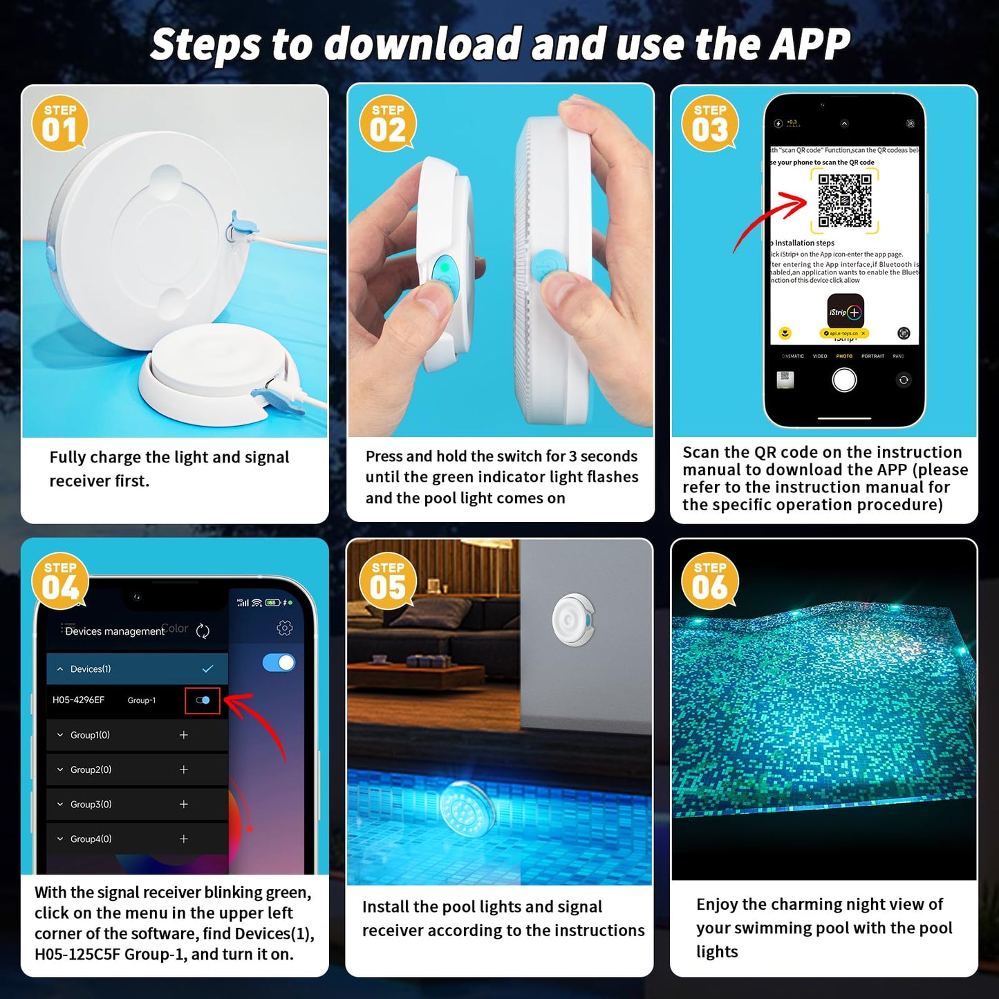 Homly Rechargeable Submersible Pool Lights with Wireless APP Control, Waterproof Underwater Smart LED Lights Controlled Multiple Lighting Modes, 4000mAh Magnets Light for Multi Scene Pool Decoration