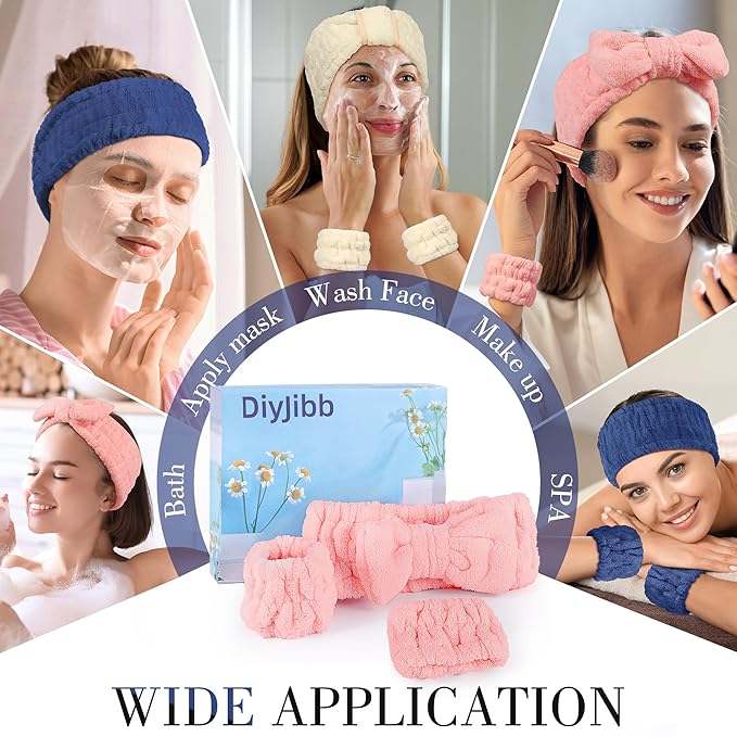 9 Pcs Spa Headband for Washing Face,Skincare Headband and Wristband Set,Women Teen Girls Facial Hairbands for Washing Face, Makeup, Sports, Yoga (beige + dark pink + navy)