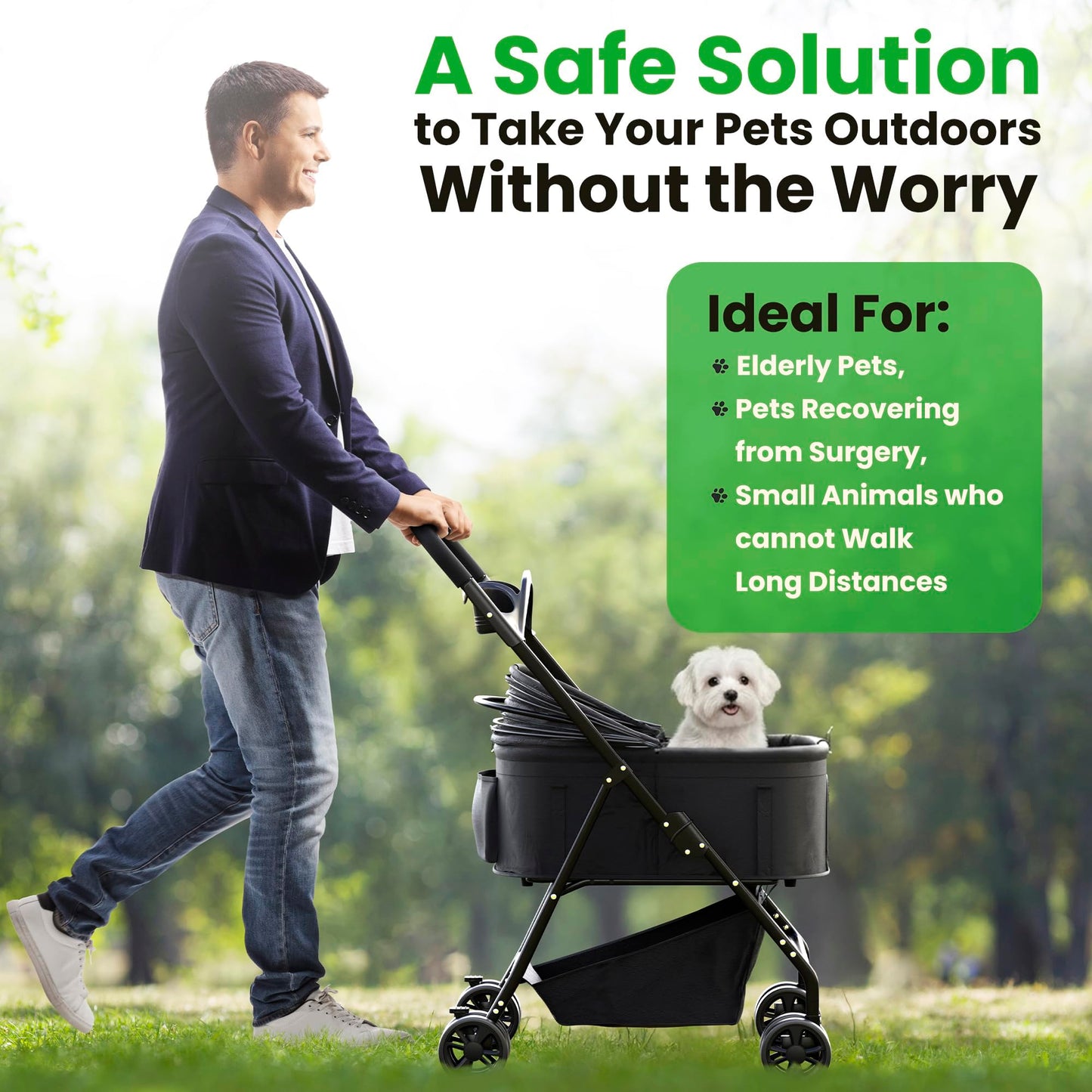 AdventEdge Pet Stroller 3 in 1 Foldable Dog Stroller, Cat Strollers, Foldable pet Strollers & Cat Carrier, Pet Carrier, Lightweight with Cup Holder, Waterproof & Breathable Mesh Canopy