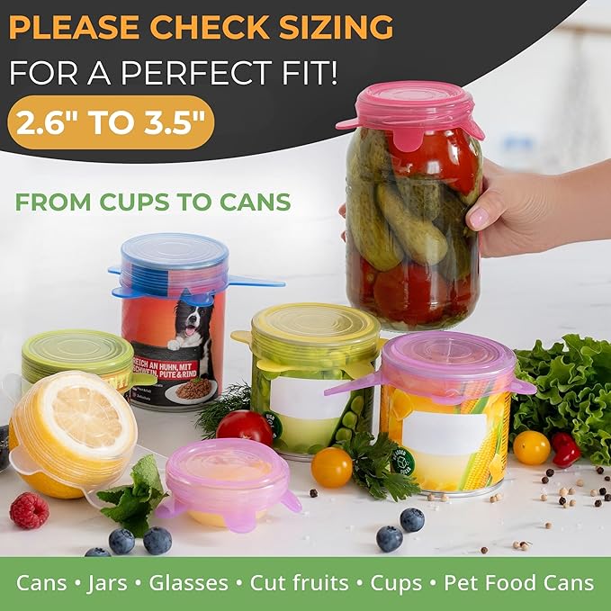 Orblue Reusable Silicone Stretch Lids 6-Pack Small for Fresh Food Storage - Seal in Flavors, Keep Food Fresh and Reduce Waste Multicolored