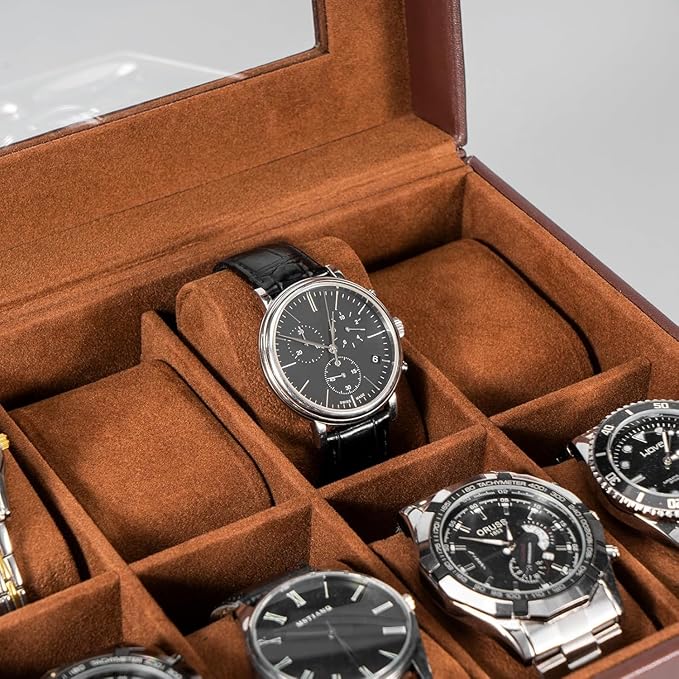 ProCase Watch Box for Men, 12 Slot Mens Watch Case With Drawer, Watch Display Case With Glass Lid, 2-Layer Watch Holder Organizer, Jewelry and Watch Storage for Men Women -20 Slot, Espresso