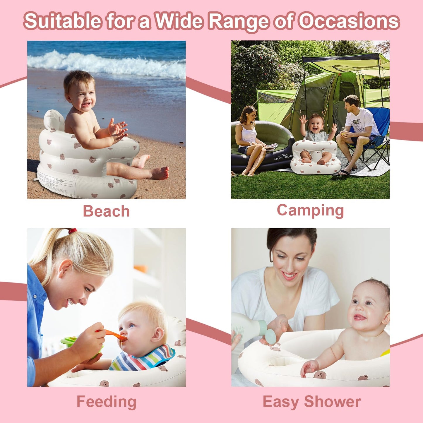 Inflatable Baby Seat for Babies 3-36 Months, Baby Chair with Fence & Built in Air Pump, Blow Up Floor Baby Seat with Back Support, Inflatable Baby Chair Sit Me Up for Home, Travel (Bear)