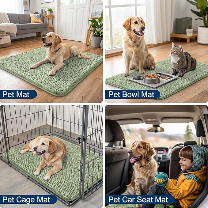 Smiry Dog Door Mat for Muddy Paws 48x30, Absorbs Moisture and Dirt Doormat, Non-Slip Washable Quick Dry Chenille Front Door Mat Indoor Entrance, Entryway Carpet for Inside Floor, Sage Green