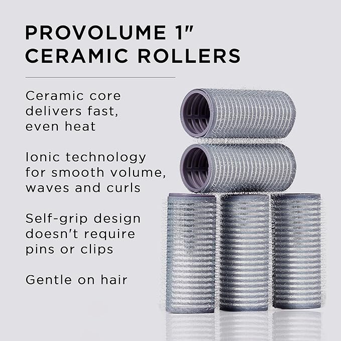 Fromm ProVolume 1" Self-Grip Ceramic Ionic Thermal Hair Rollers, 5 Count, Small Salon Quality Hair Curlers for Shorter Hair, Bangs and Tighter Curls