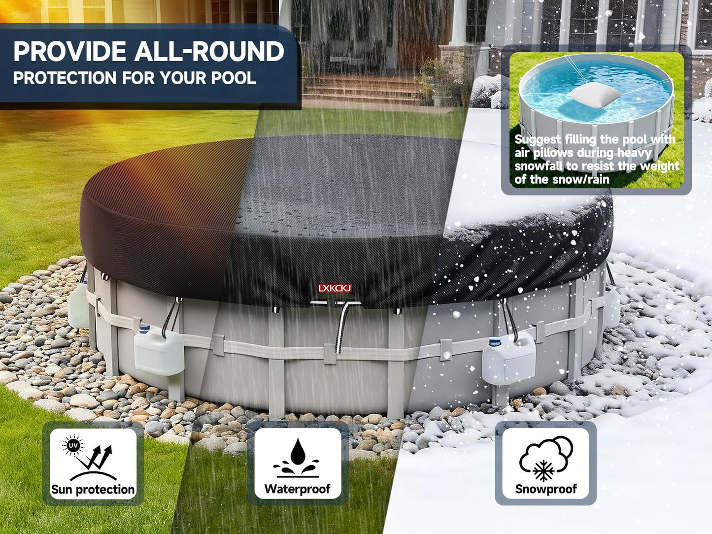 LXKCKJ 10 Ft Round Pool Cover, Solar Pool Covers for Above Ground Pools, Summer Pool Cover Protector with Cover Accessories, Round Hot Tub Cover Ideal for Waterproof and Dustproof (Black)
