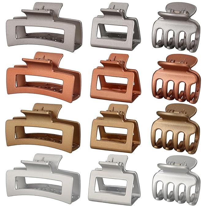 12 Pcs Hair Clips for Women 3 Styles Small Medium Large Claw Clips for Thin Thick Curly Hair, Strong Hold Hair Claw Clips, Stylish Hair Accessories Ideal Gifts for Women (Metallic Glitter)