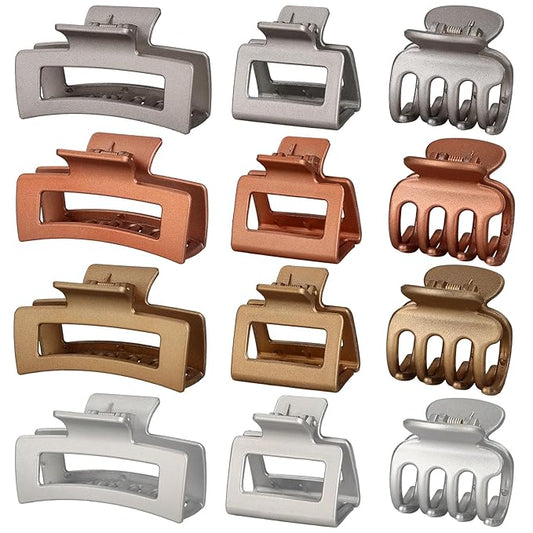 12 Pcs Hair Clips for Women 3 Styles Small Medium Large Claw Clips for Thin Thick Curly Hair, Strong Hold Hair Claw Clips, Stylish Hair Accessories Ideal Gifts for Women (Metallic Glitter)