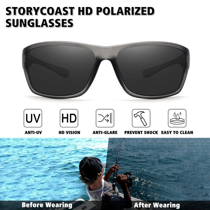 STORYCOAST Polarized Sports Sunglasses for Men Women Unbreakable Frame Cycling Fishing Driving 3Pack Black+Clear Gray Frame/Gray+Clear Gray Frame/Blue