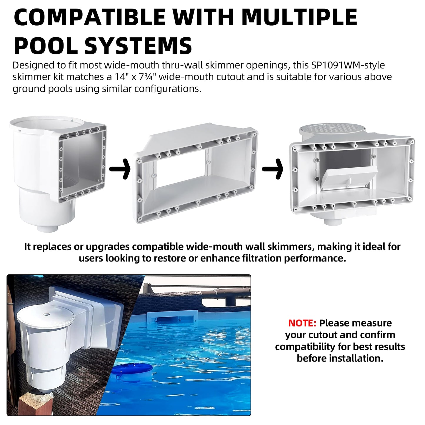 TonGass Complete-Set SP1091WM Thru-Wall Skimmer Kit Compatible with Hayward Above-Ground Pool Skimmers, Wide Mouth Through Wall Skimmer Set for SP1091WM Dyna-Skim Above-Ground Pool Skimmers
