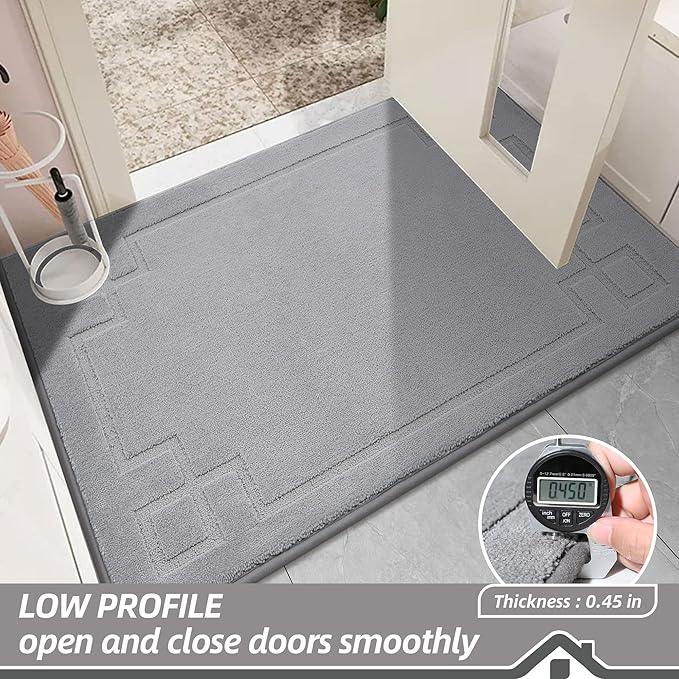 BEQHAUSE Door Mat 24" x 60", Non-Slip Door Mats Indoor Entryway Rugs Washable Low-Profile Absorbent and Stain Resist Floor Mats, Dog Door Mat for Front Back Door, Mud Wet Shoes & Paws, Light Grey
