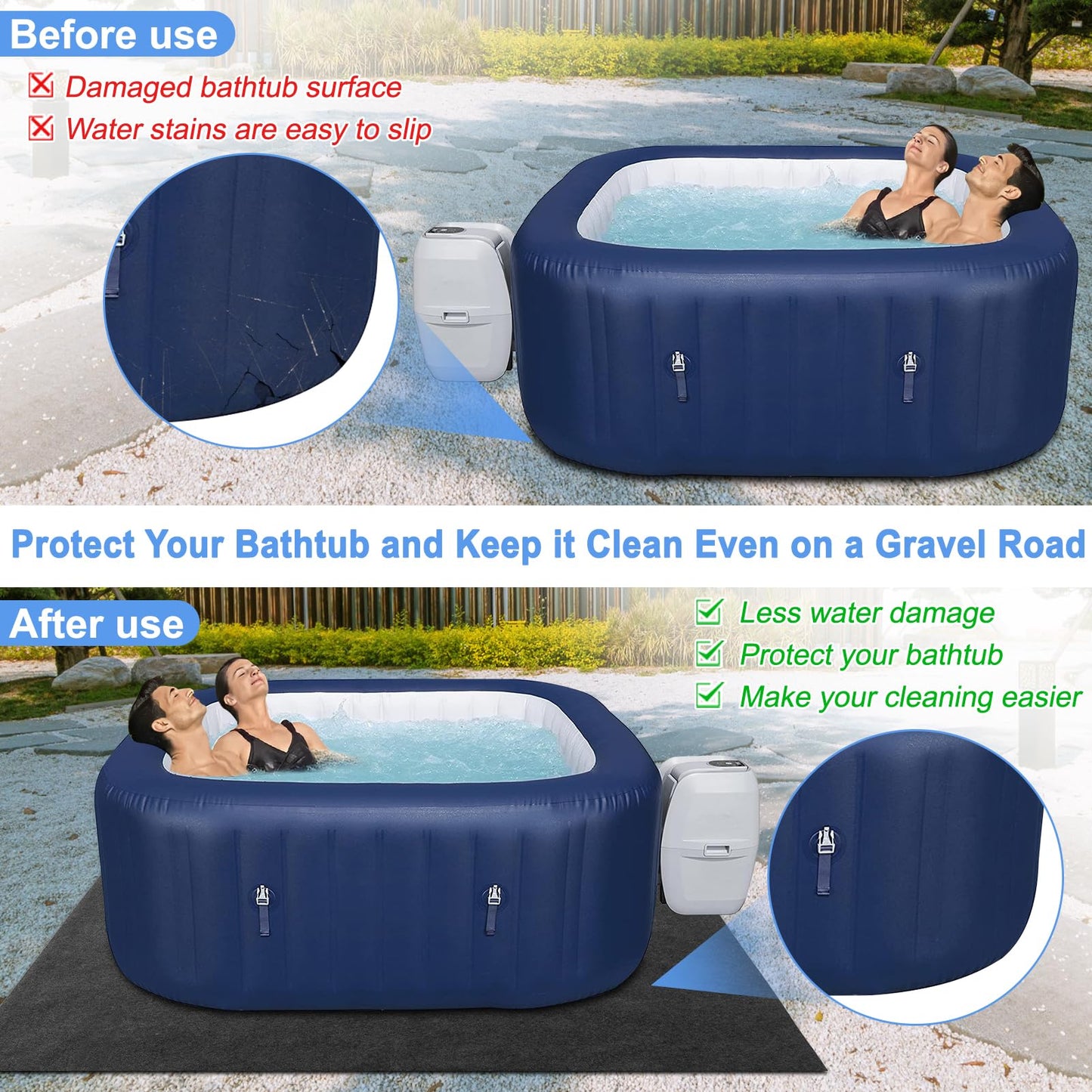 TIXANF 80 * 80 Inch Hot Tub Mat, Inflatable Hot Tub Pad Outdoor Indoor, Water-Absorbent Anti-Slip Portable Spa Pool Accessories for Protect the Hot Tub Pool from Wear