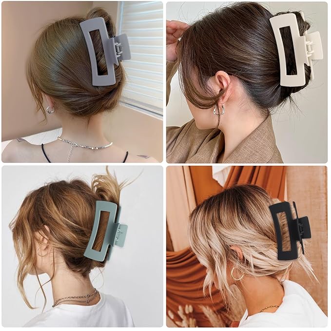 4.1 Inch Large Hair Claw Clips 8 Pcs Rectangle Big Hair Clips for Thick Hair Nonslip Claw Acrylic Banana Jaw Clips Hair Accessories for Women and Girls (Light Color)
