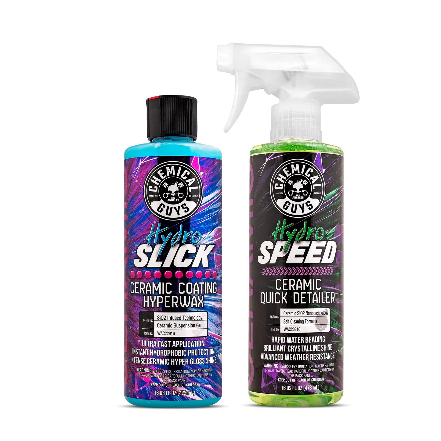 Chemical Guys HydroSlick Hyper Car Wax & HydroSpeed Ceramic Coating Quick Detailer Bundle (2 16 oz Bottles)