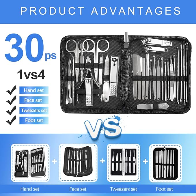 Manicure Set 30 in 1 Fingernail Clipper Set,RedFlow Nail Clippers & Toenail Clippers,Manicure Kit,Pedicure Kit,Suitable for Travel Manicure Tools,Nail Kit with Everything Profe (Black)