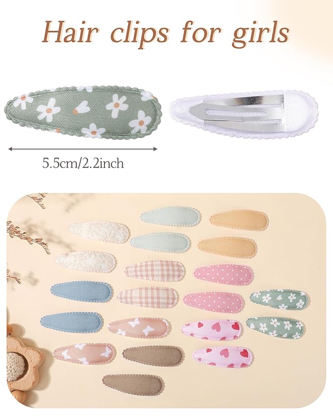 doboi 20Pcs Toddler Hair Clips Hair Barrettes Baby Girls Hair Bows Clips Floral Print Non Slip Snap Hairpins Flower Hair Clips for Girls Kids Toddler Hair Accessories