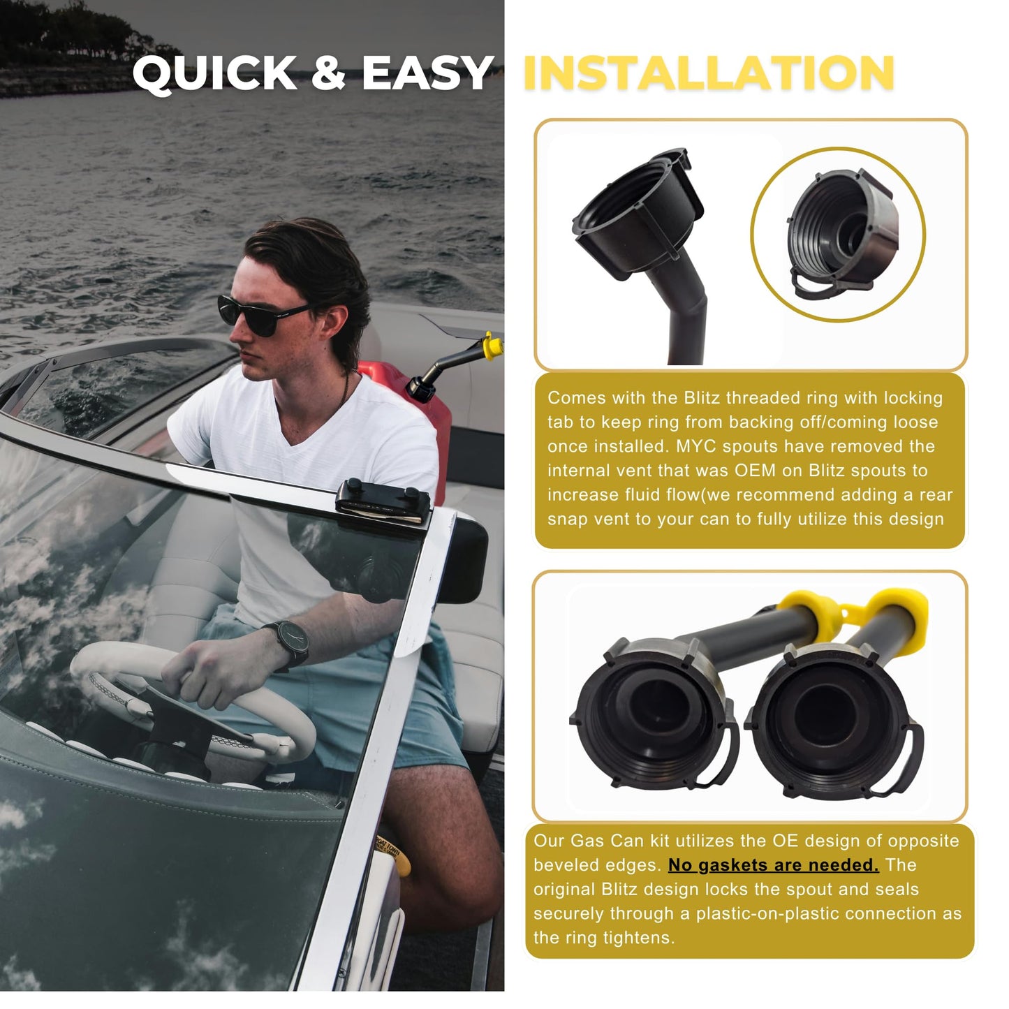 Mr Yellow Cap Gas Can Spout Replacement Old Style For 𝐁𝐥𝐢𝐭𝐳 𝐂𝐨𝐧𝐭𝐚𝐢𝐧𝐞𝐫𝐬 𝐎𝐍𝐋𝐘 - 4 Can Nozzle Replacement, 4 Rings & 4 Gas Can Vents, Fuel Can Spout Replacement, Gas Tank Nozzle