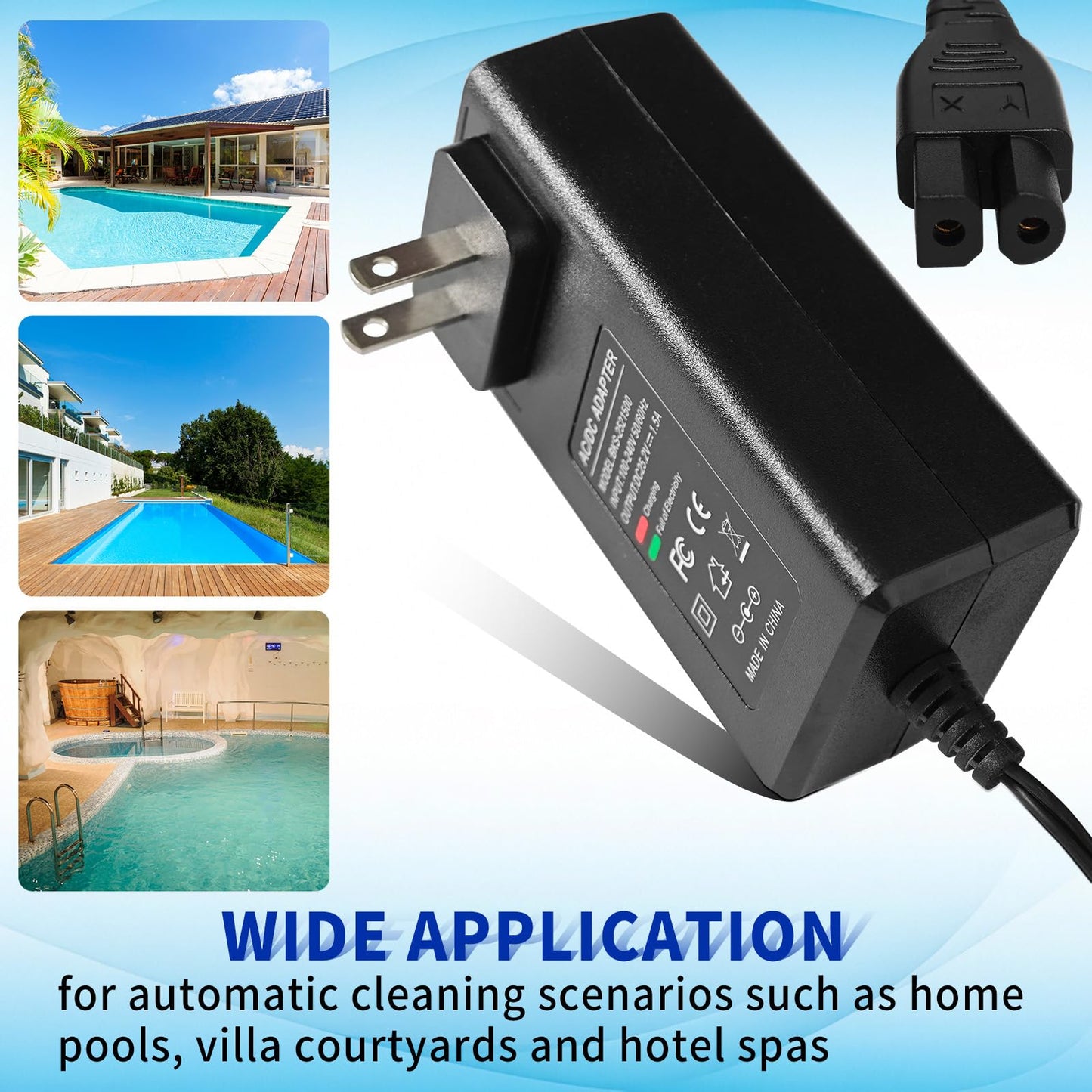 for Wybot Cordless Pool Vacuum Plug 25.2V Quick Charger Compatible with Wybot C1 C2 C2B OS7010C Li-Ion Battery Robotic Pool Cleaner Adapter Power Supply