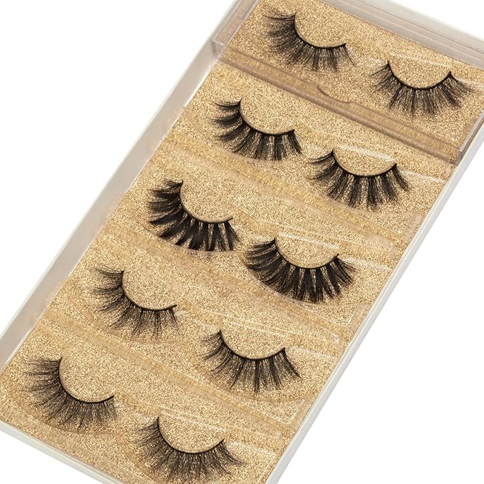DYSILK Mink Lashes Natural Look - False Eyelashes 5 Pairs 6D Lashes 5 Styles Mixed Lash Pack - Wispy Lashes Fake Eyelashes Soft Reusable Cat Eye Lash | 15mm-18mm