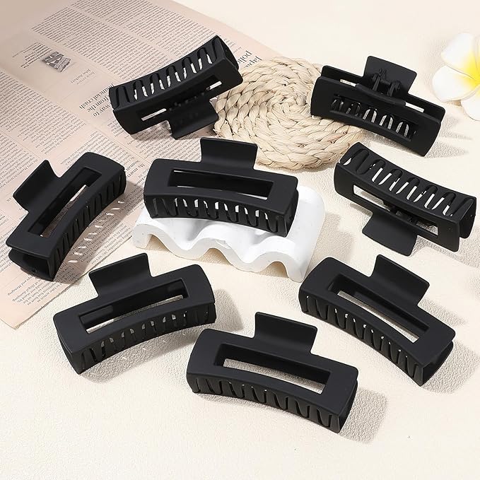 4.1 Inch Large Hair Claw Clips 8 Pcs Rectangle Big Hair Clips for Thick Hair Nonslip Claw Acrylic Banana Jaw Clips Hair Accessories for Women and Girls (Black)